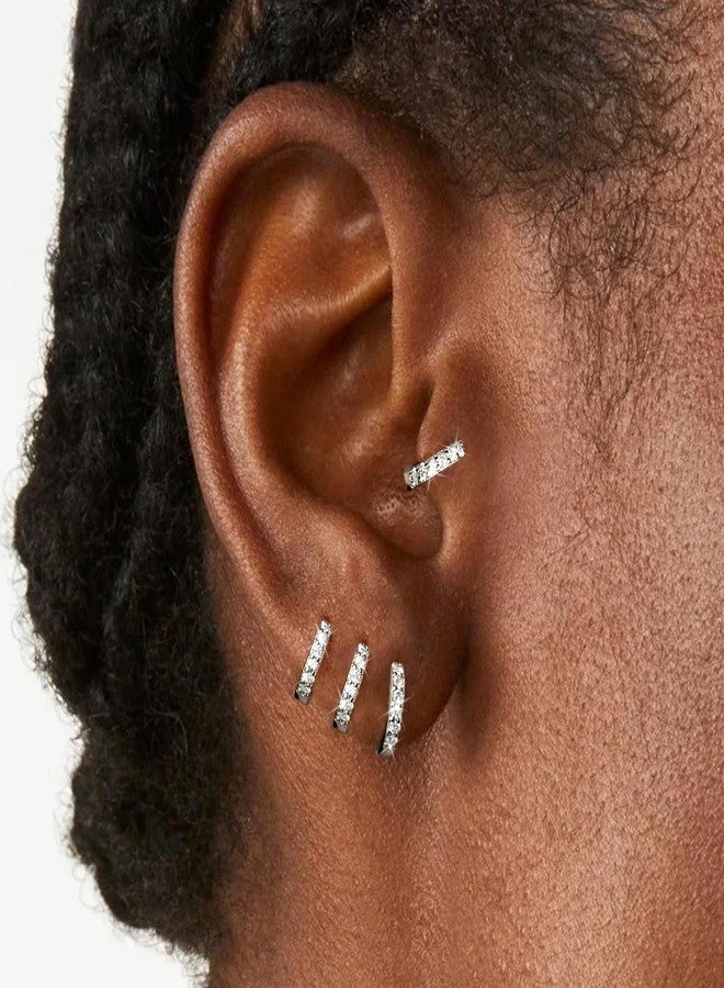 Gokeey 4 Pairs Sterling Silver Small Hoop Earrings Set Tiny Lightweight Cubic Zirconia Cuff Huggie Earrings Mini Hoops Cartilage Silver Piercing Jewelry for Women - Image 4